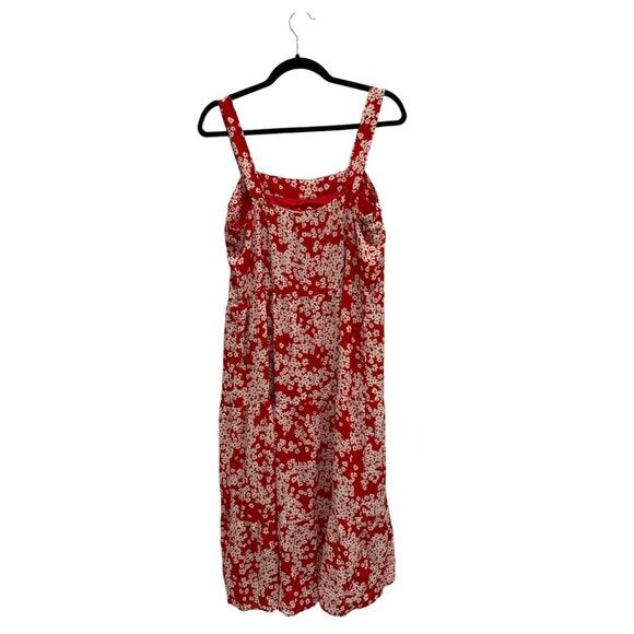 Red Floral Sleeveless Midi Dress By Socialite Size L Lightweight Summer Style