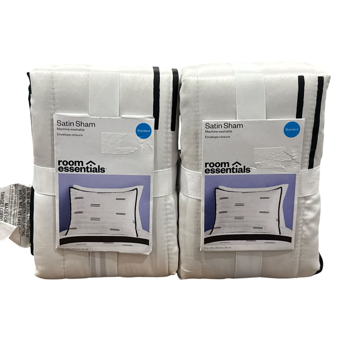 Room Essentials Satin Sham Pillow Covers Standard Size Set Of 2 White With Black Stripes Machine Washable