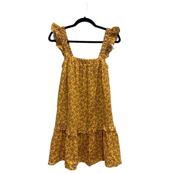 Yellow Floral Ruffle Strap Tiered Mini Dress By Lush - Size S