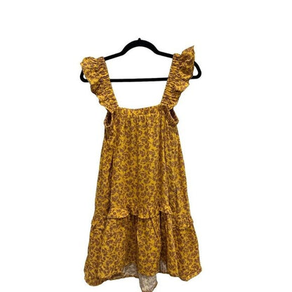 Yellow Floral Ruffle Strap Tiered Mini Dress By Lush - Size S