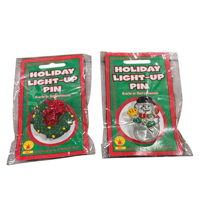 Holiday Light-Up Pin Set Of 2 Snowman & Wreath Design By Rubies Costume Co.
