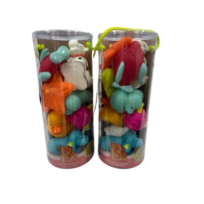 B. Toys Squish & Splash Bath Buddies - 9 Animal-Themed Water Squirting Bath Toys Easy-To-Grab Design For Ages 10M+ (2-PACK)