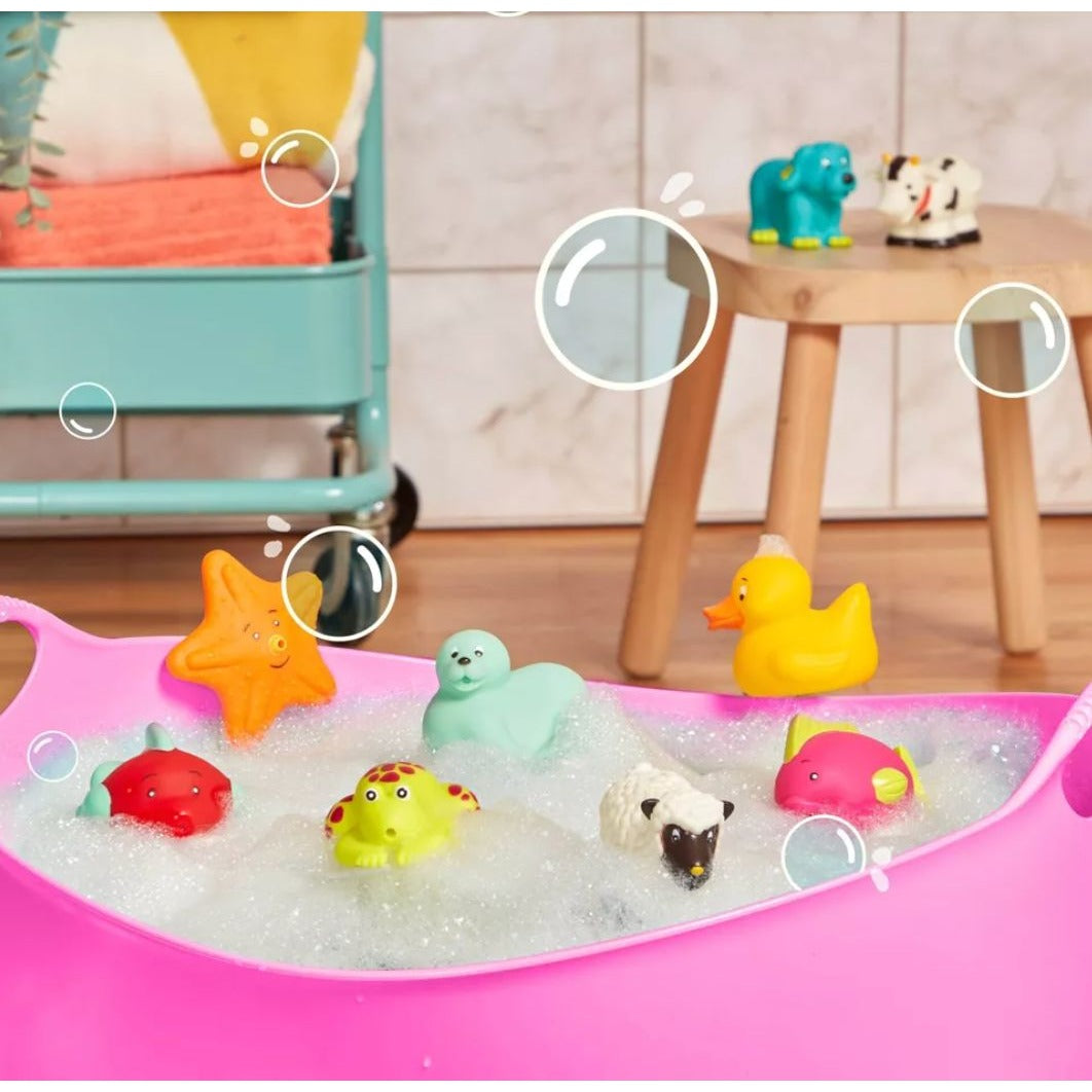 B. Toys Squish & Splash Bath Buddies - 9 Animal-Themed Water Squirting Bath Toys Easy-To-Grab Design For Ages 10M+ (2-PACK)