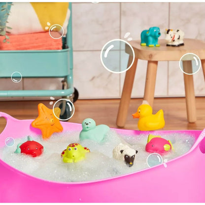 B. Toys Squish & Splash Bath Buddies - 9 Animal-Themed Water Squirting Bath Toys Easy-To-Grab Design For Ages 10M+ (2-PACK)