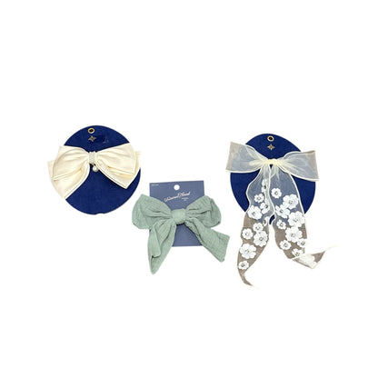 Set Of 3 Women's Hair Bows - Satin, Mesh & Cotton