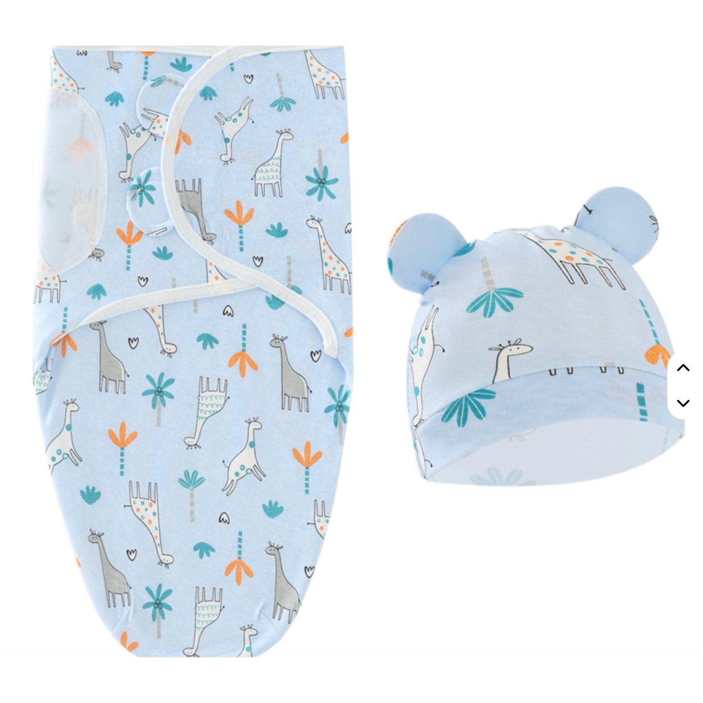 Baby Swaddle Blanket & Hat Set With Giraffe Print - Soft Cotton Wrap For Newborns