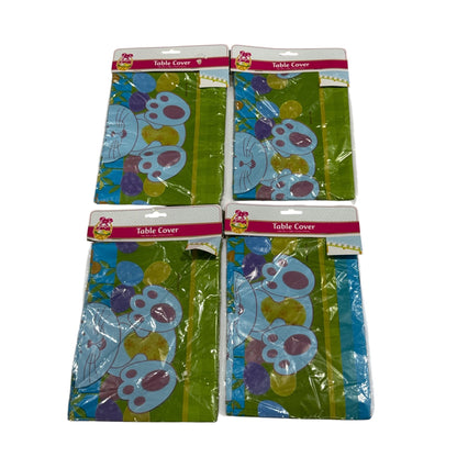 Easter Bunny Plastic Table Covers - Set Of 4 54" x 108" Green & Blue With Bunny Prints