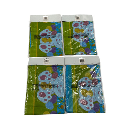 Easter Bunny Plastic Table Covers - Set Of 4 54" x 108" Green & Blue With Bunny Prints