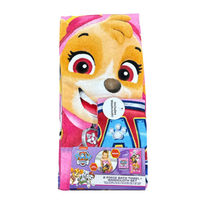 Nickelodeon Paw Patrol 2-Piece Bath Towel & Washcloth Set 100% Cotton Pink & Multicolor