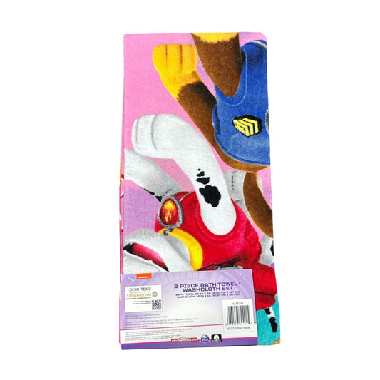 Nickelodeon Paw Patrol 2-Piece Bath Towel & Washcloth Set 100% Cotton Pink & Multicolor