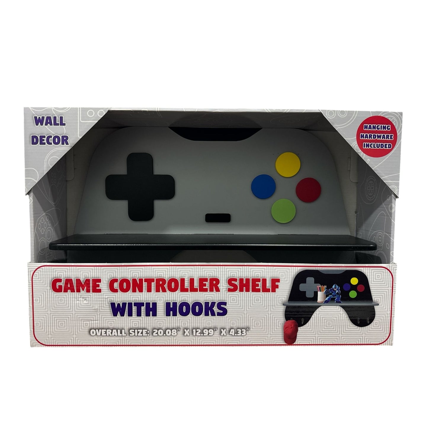 Game Controller Shelf With Hooks Wall Decor Hanging Hardware Included 20.08" x 12.99" x 4.33"