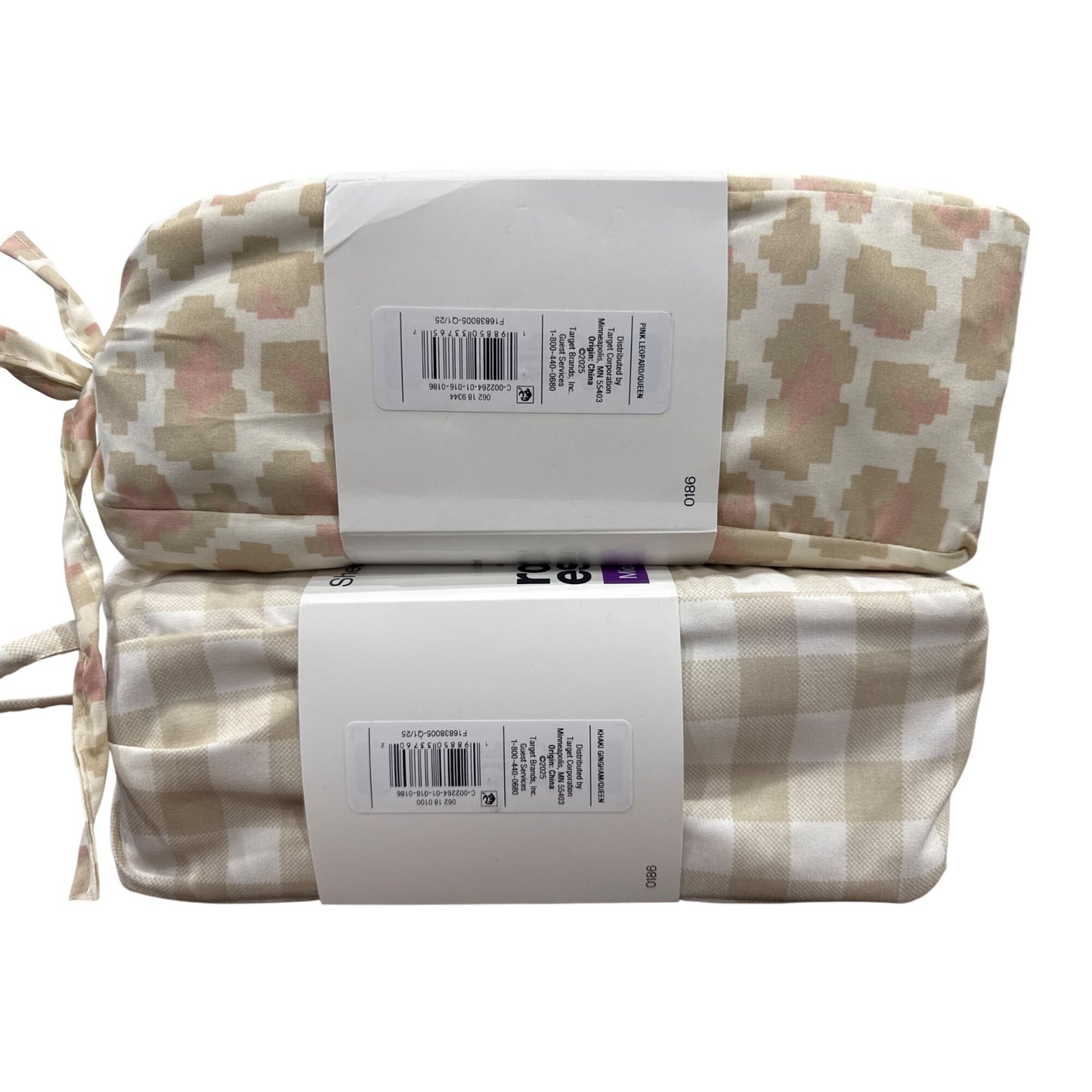 Room Essentials Microfiber Queen Sheet Sets Beige Gingham & Pink Leopard Patterns Wrinkle Resistant