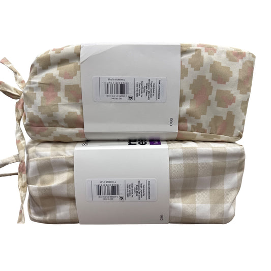 Room Essentials Microfiber Queen Sheet Sets Beige Gingham & Pink Leopard Patterns Wrinkle Resistant