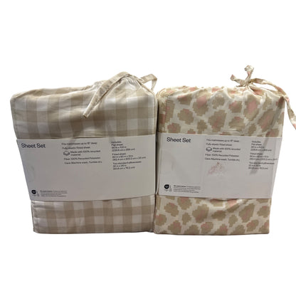 Room Essentials Microfiber Queen Sheet Sets Beige Gingham & Pink Leopard Patterns Wrinkle Resistant