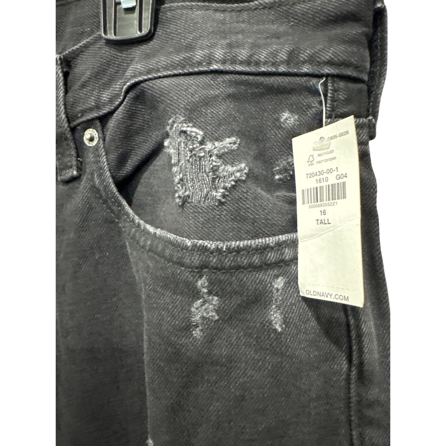 Old Navy High-Rise Slouchy Straight Black Jeans Distressed Size 16 Tall