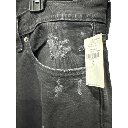 Old Navy High-Rise Slouchy Straight Black Jeans Distressed Size 16 Tall