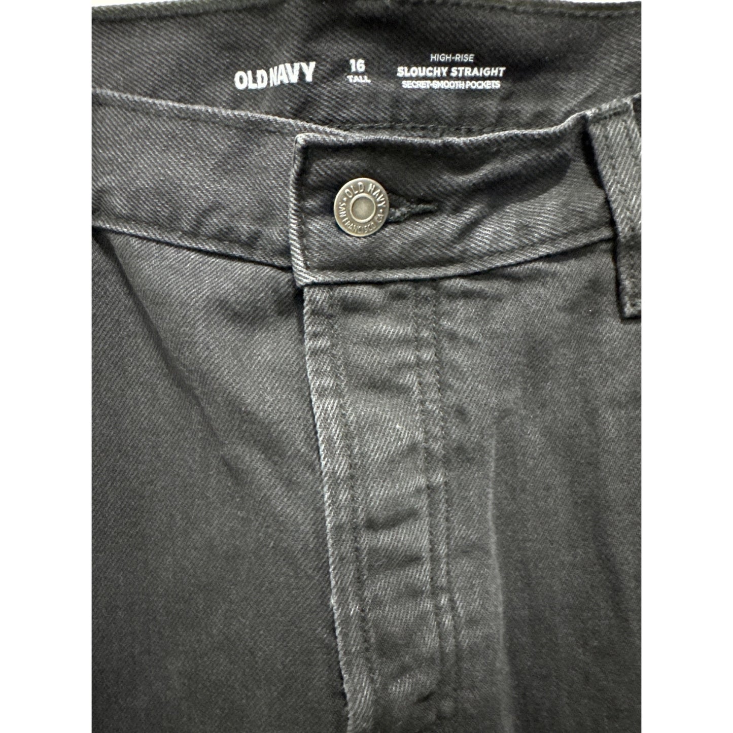 Old Navy High-Rise Slouchy Straight Black Jeans Distressed Size 16 Tall