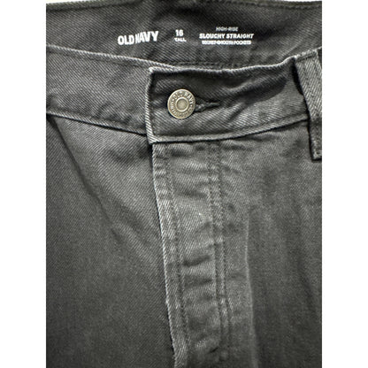 Old Navy High-Rise Slouchy Straight Black Jeans Distressed Size 16 Tall
