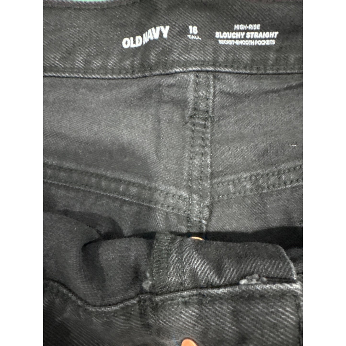 Old Navy High-Rise Slouchy Straight Black Jeans Distressed Size 16 Tall