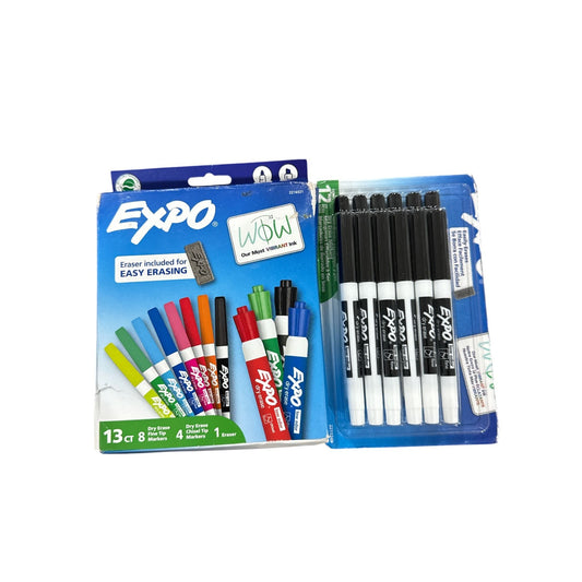 Set of 5 Expo Dry Erase Marker & Whiteboard Eraser Bundle 24 Count Assorted Colors Low Odor Fine & Chisel Tip
