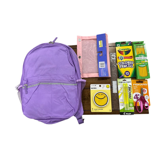 Set of 8 Purple Backpack With School Supplies Set - Includes Crayola Colored Pencils, Ticonderoga Pencils, Scissors, Highlighters & More