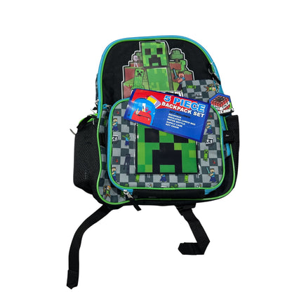 Minecraft 5-Piece Backpack Set W/ Lunch Bag Water Bottle Pencil Case School Supplies Creeper Design