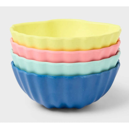 Sun Squad Bamboo Bowls Set Of 4 Scalloped Design Multicolor