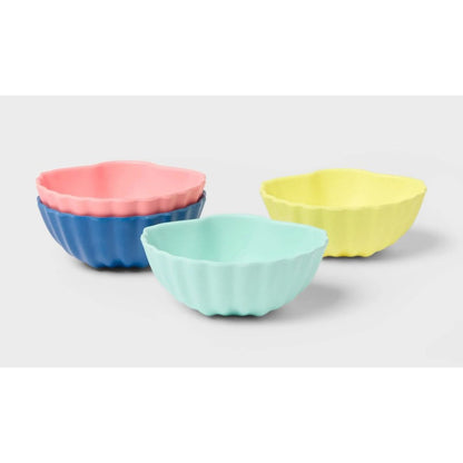 Sun Squad Bamboo Bowls Set Of 4 Scalloped Design Multicolor