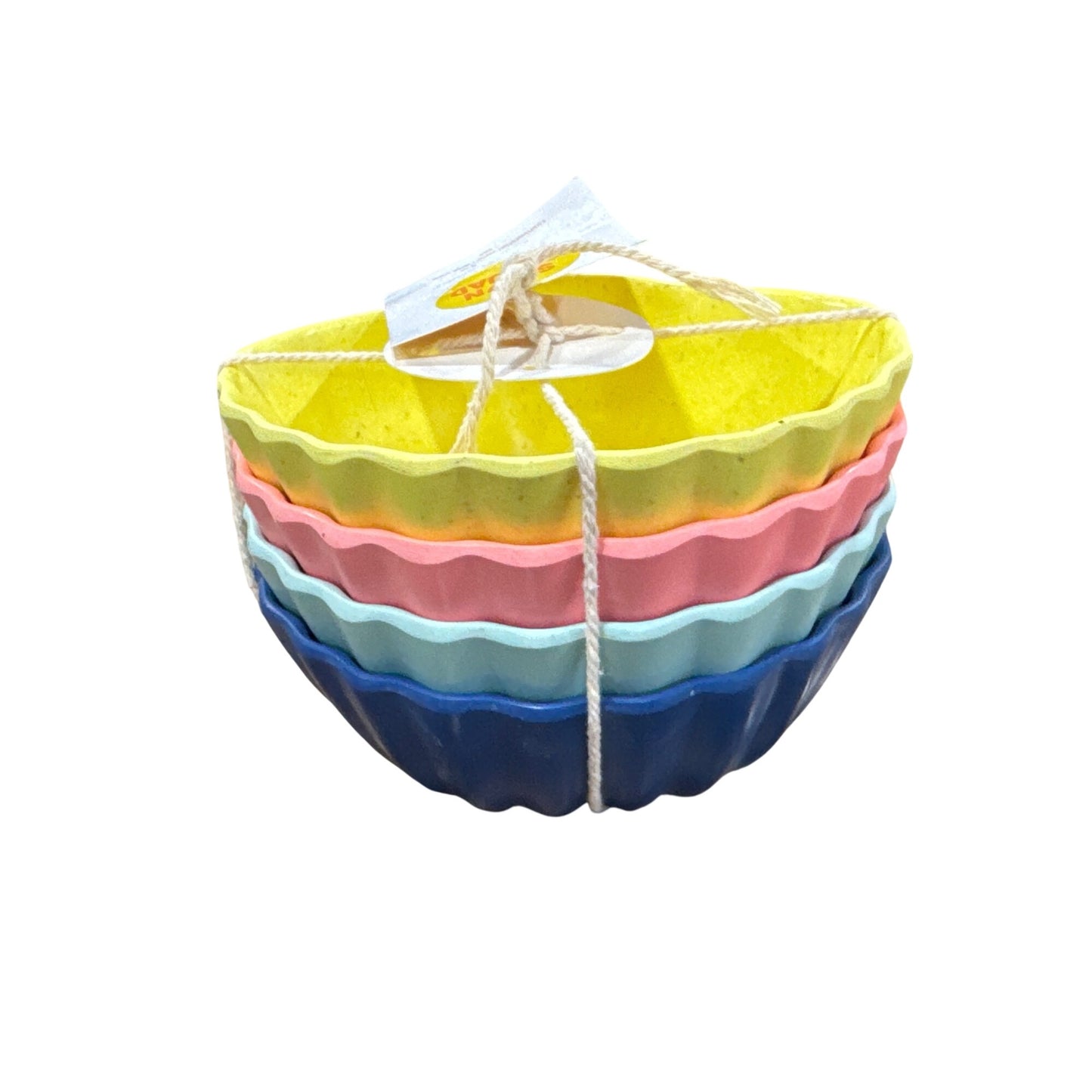 Sun Squad Bamboo Bowls Set Of 4 Scalloped Design Multicolor