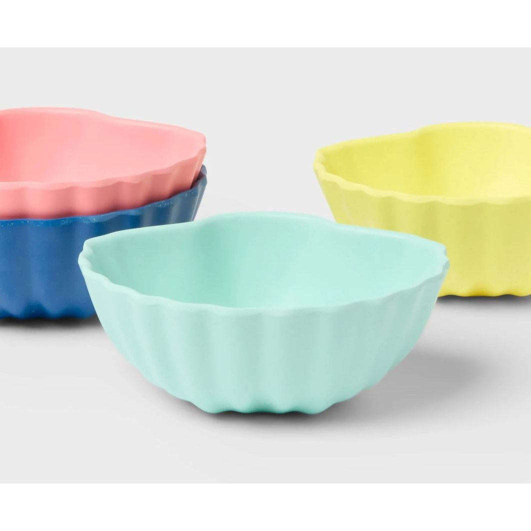 Sun Squad Bamboo Bowls Set Of 4 Scalloped Design Multicolor