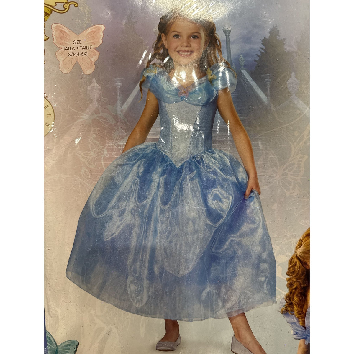Disney Cinderella Kids Costume Size S 4-6X Blue Sparkle Dress Disguise Brand