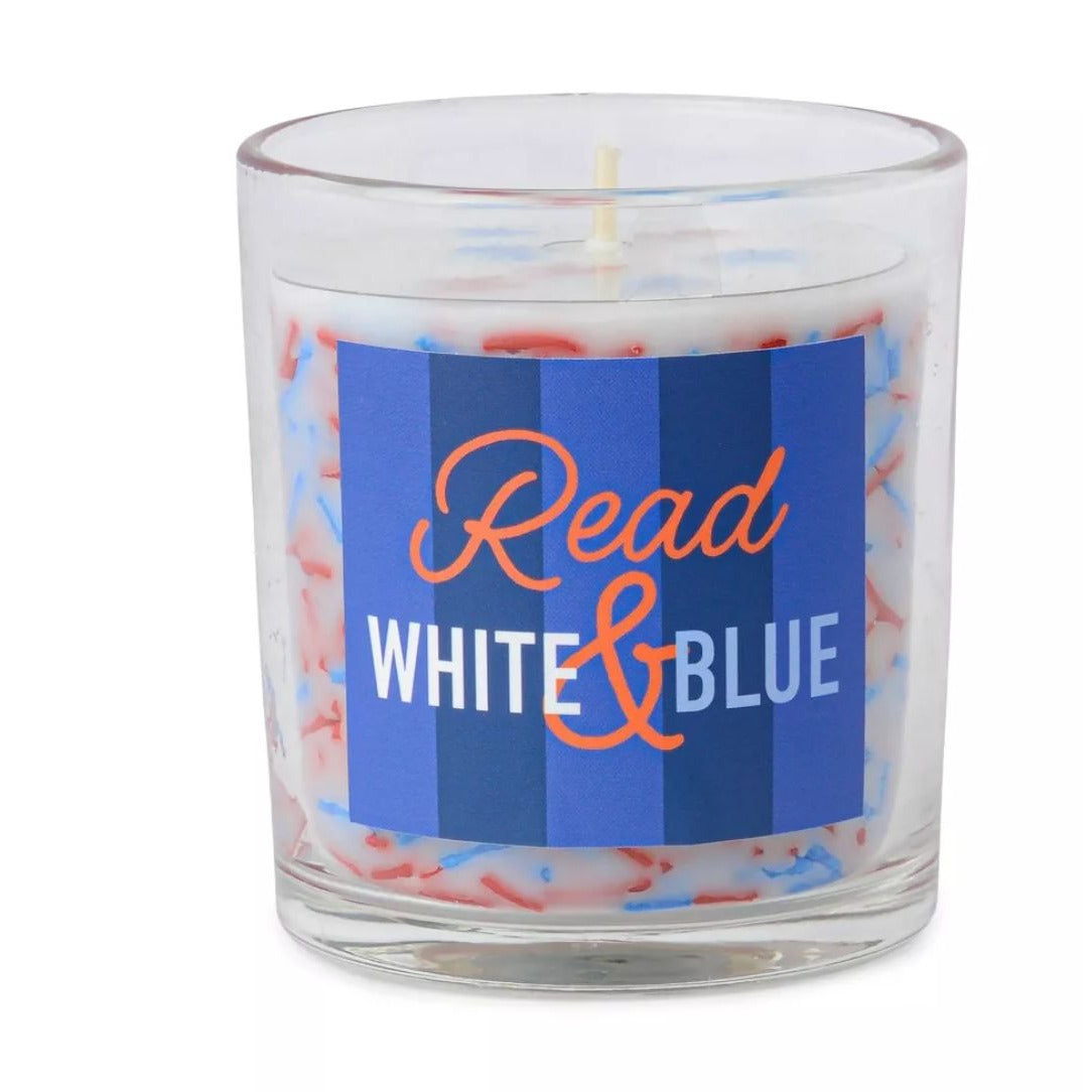 Read White & Blue Glass Candle With Blue Agave & Citrus Scent 8 Oz Soy Blend Patriotic Design