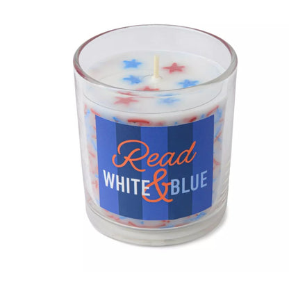 Read White & Blue Glass Candle With Blue Agave & Citrus Scent 8 Oz Soy Blend Patriotic Design
