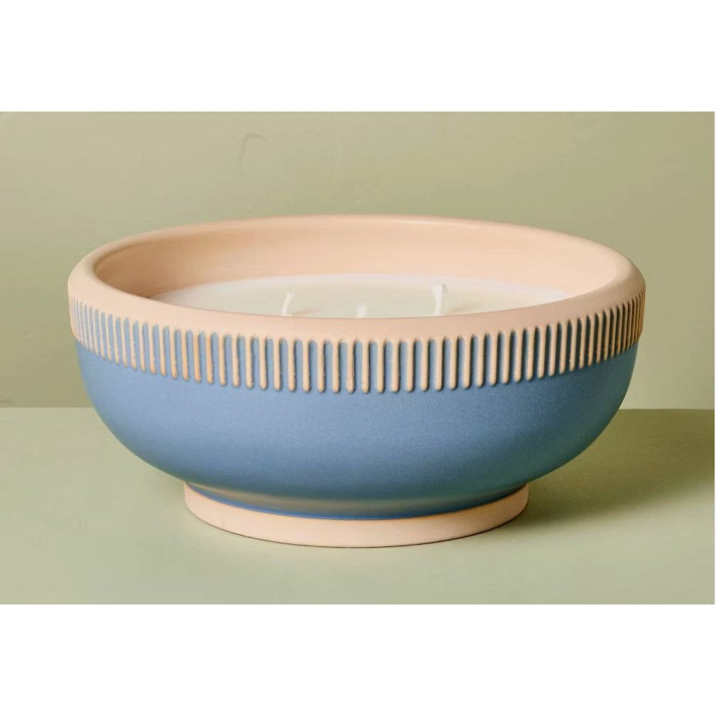 Hearth & Hand Sun & Citron Scented Candle 20 Oz Ceramic Bowl Blue & Beige