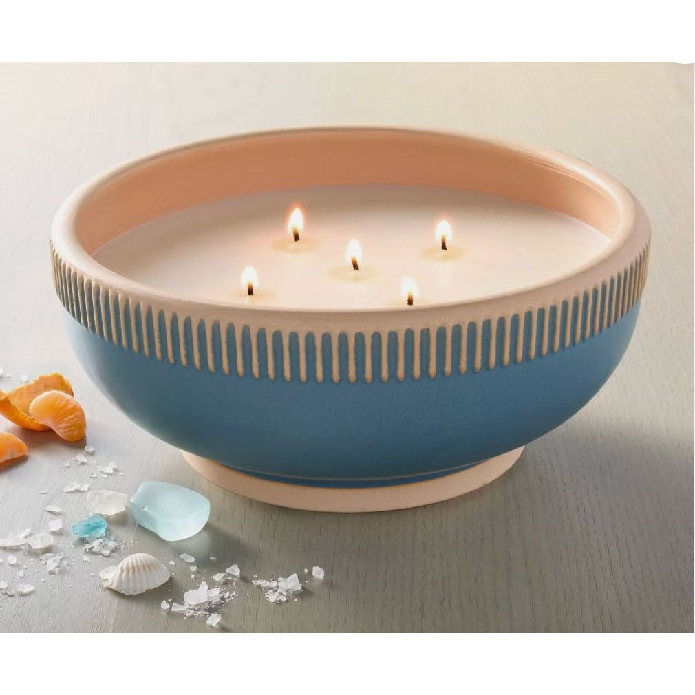 Hearth & Hand Sun & Citron Scented Candle 20 Oz Ceramic Bowl Blue & Beige