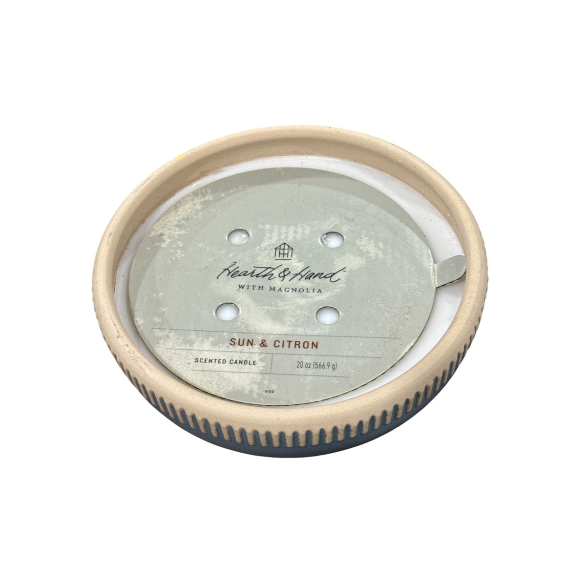 Hearth & Hand Sun & Citron Scented Candle 20 Oz Ceramic Bowl Blue & Beige