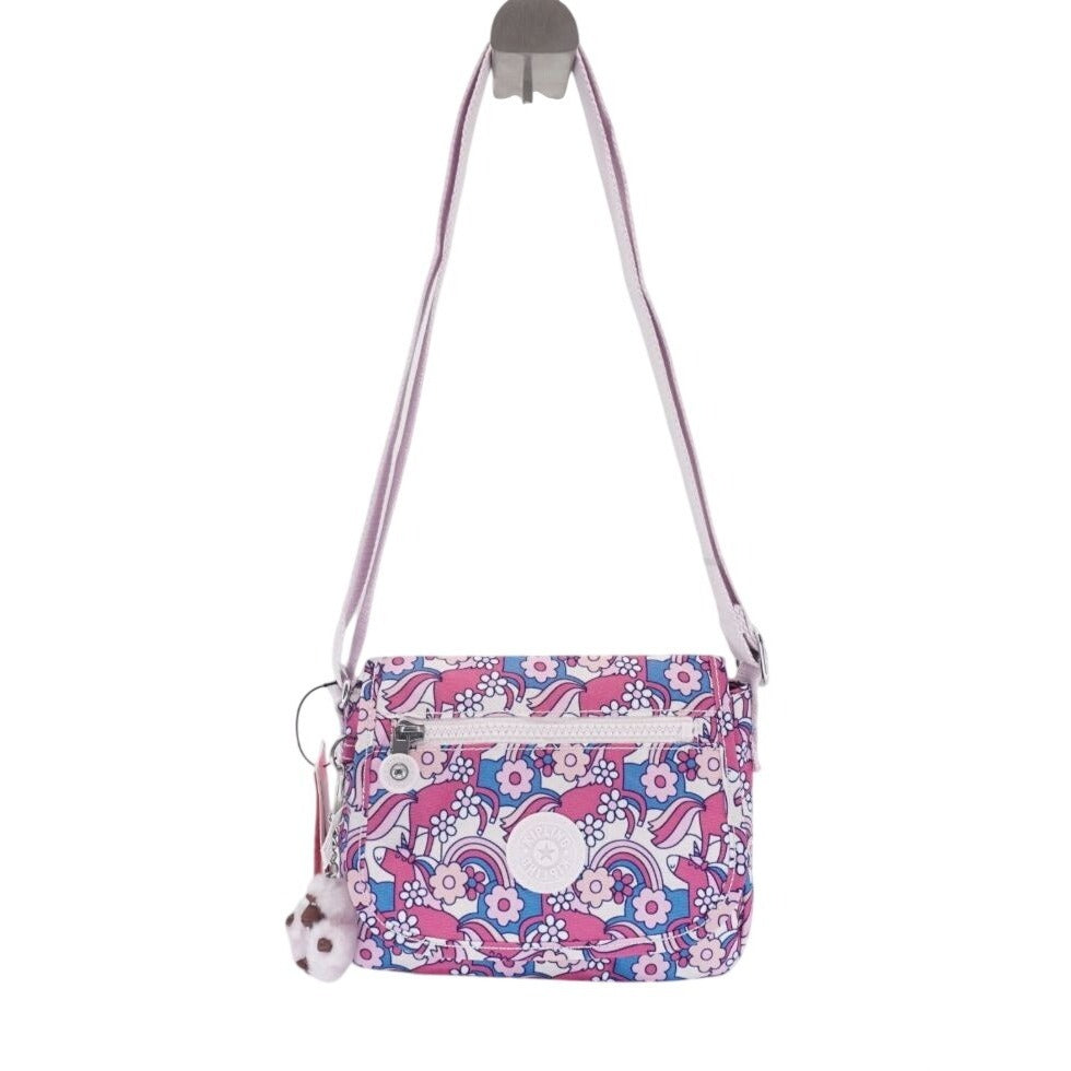 Kipling Mini Crossbody Bag Unicorn Floral Print Adjustable Strap Recycled Fabric With Keychain
