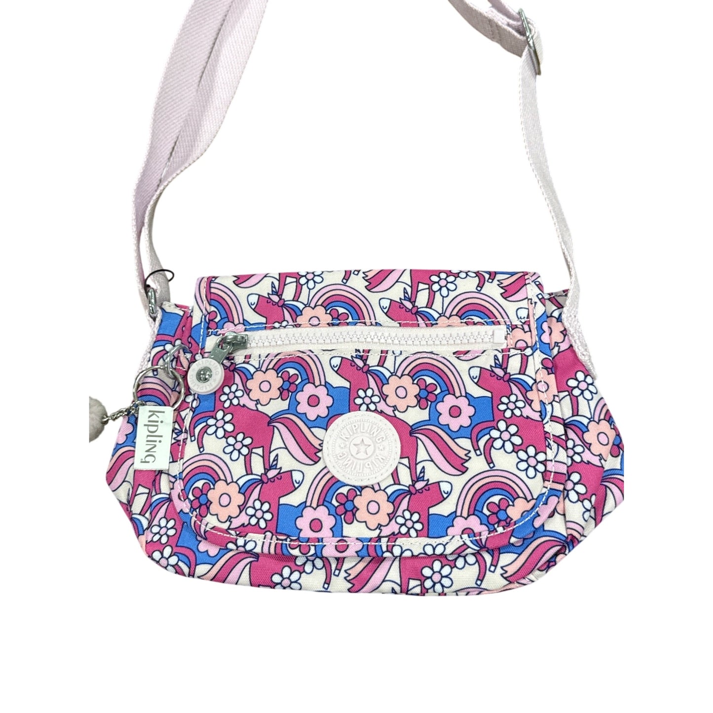 Kipling Mini Crossbody Bag Unicorn Floral Print Adjustable Strap Recycled Fabric With Keychain