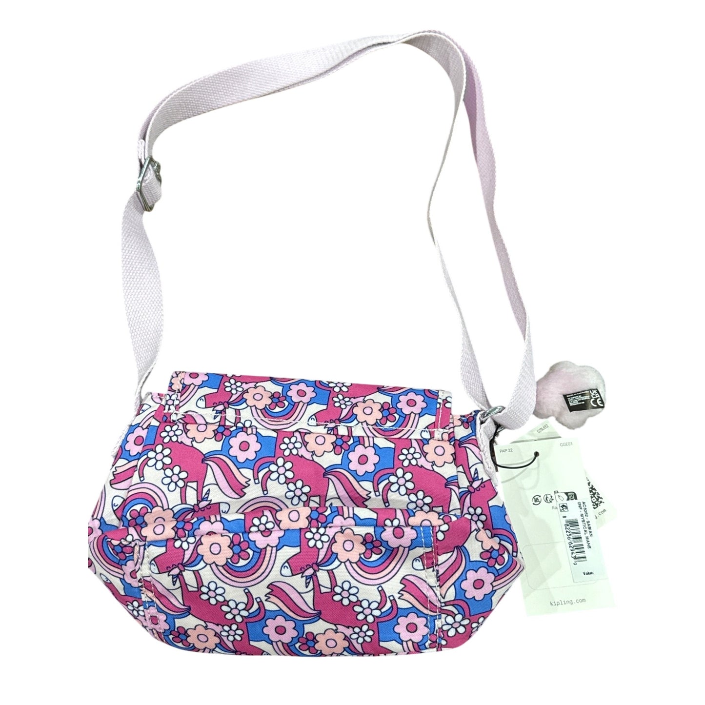 Kipling Mini Crossbody Bag Unicorn Floral Print Adjustable Strap Recycled Fabric With Keychain