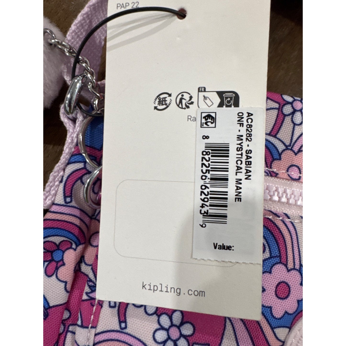 Kipling Mini Crossbody Bag Unicorn Floral Print Adjustable Strap Recycled Fabric With Keychain