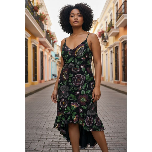 Sam Edelman Black Floral Hi-Lo Midi Dress Size 8 With Tags