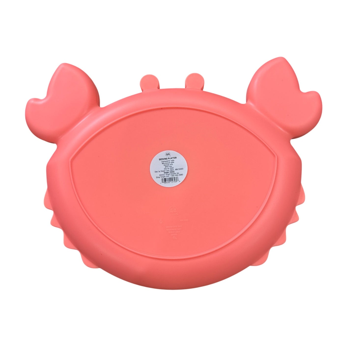 Set Of 3 Sun Squad Crab-Shaped BPA-Free Plastic Serving Platters, Coral Pink