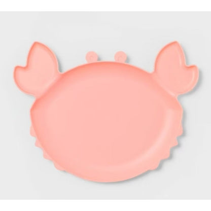 Set Of 3 Sun Squad Crab-Shaped BPA-Free Plastic Serving Platters, Coral Pink