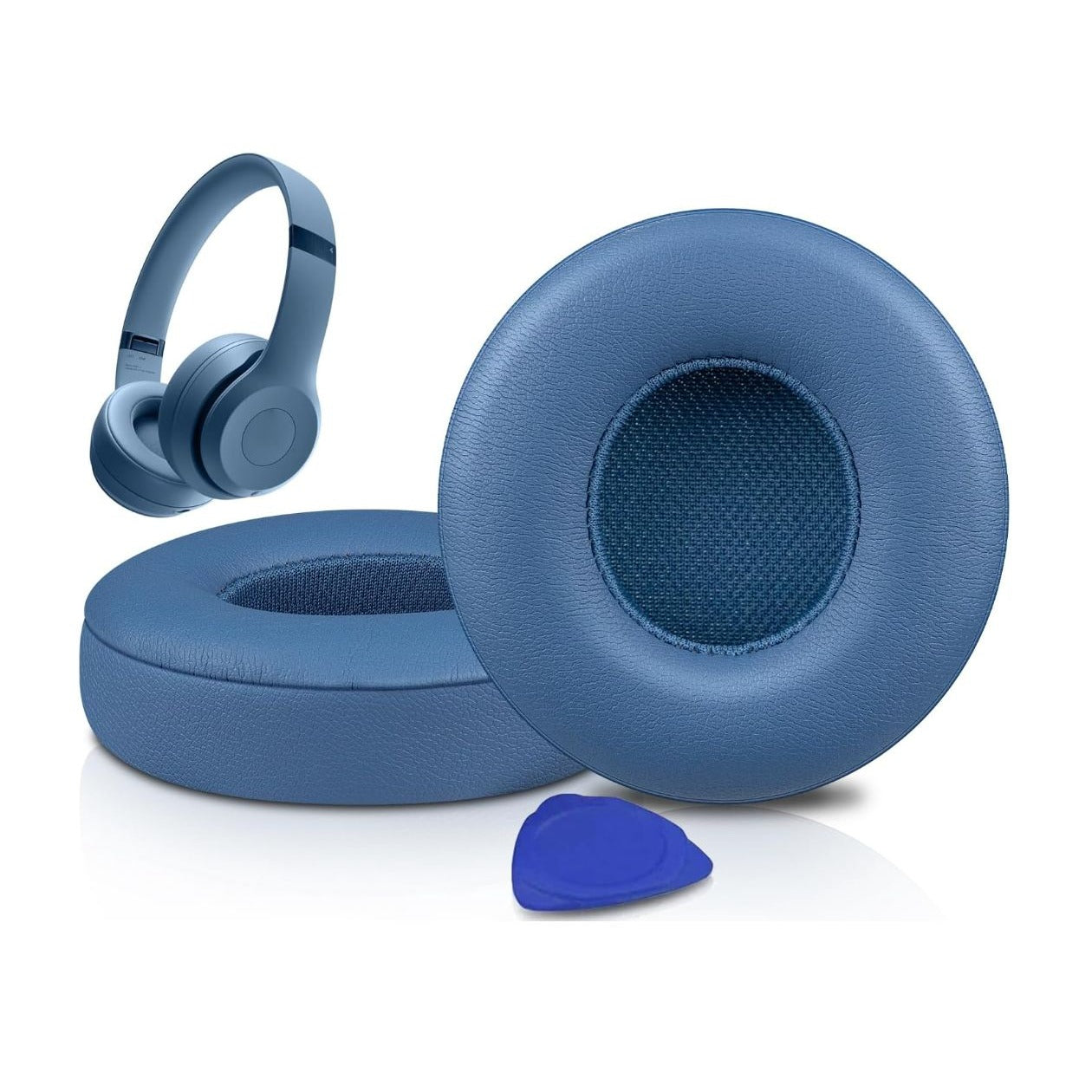 HiFan Replacement Ear Pads For Solo4 Headphones - Protein Leather Soft & Durable 2-Pack Blue