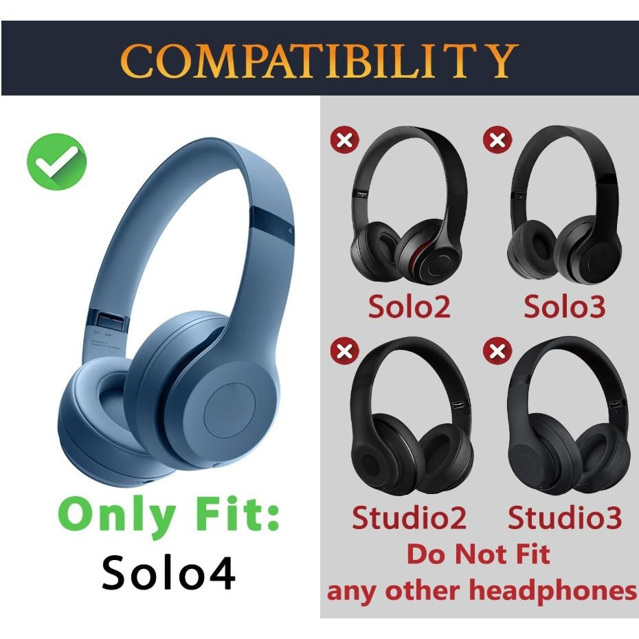 HiFan Replacement Ear Pads For Solo4 Headphones - Protein Leather Soft & Durable 2-Pack Blue