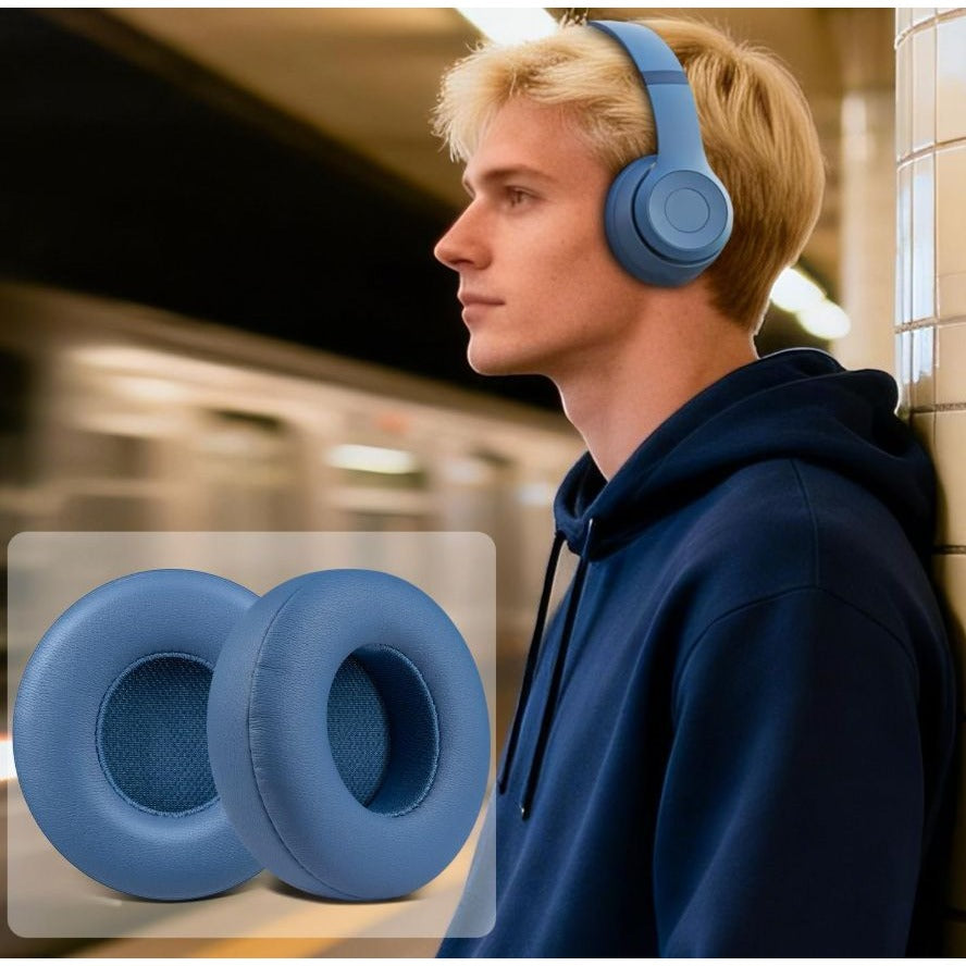 HiFan Replacement Ear Pads For Solo4 Headphones - Protein Leather Soft & Durable 2-Pack Blue