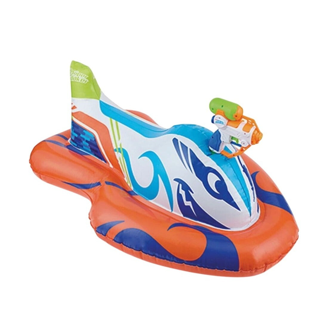 Nerf Super Soaker Sharkblast Ride-On Racer Pool Inflatable With Water Blaster For Kids Ages 6+ Multicolor
