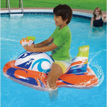 Nerf Super Soaker Sharkblast Ride-On Racer Pool Inflatable With Water Blaster For Kids Ages 6+ Multicolor