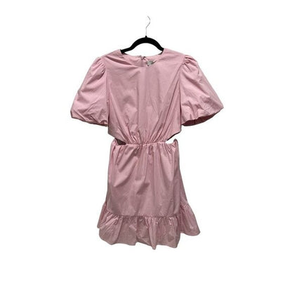 WAYF Pink Puff Sleeve Tiered Mini Dress With Side Cutouts MEDIUM