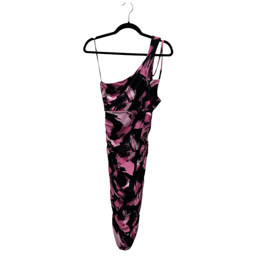 The Fashion Poet One-Shoulder Pink & Black Abstract Print Bodycon Dress XL